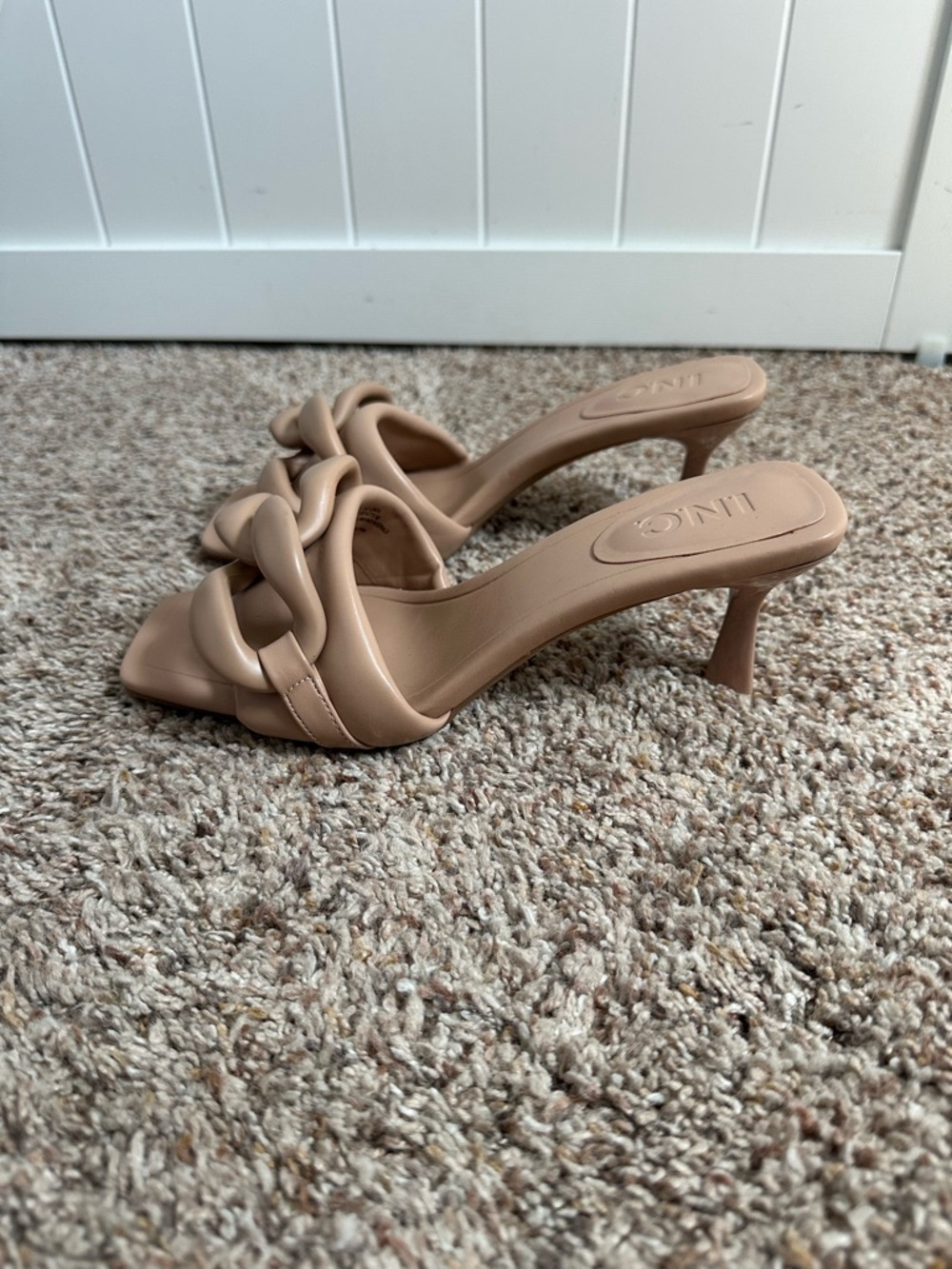 INC International Concepts Nude Chain Strap Mule Heels Size 7 Square Toe Slides - Picture 2 of 6